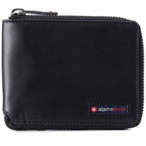 Alpine Swiss Unisex RFID Safe Zipper Wallet Genuine Leather Zip Around Bifold